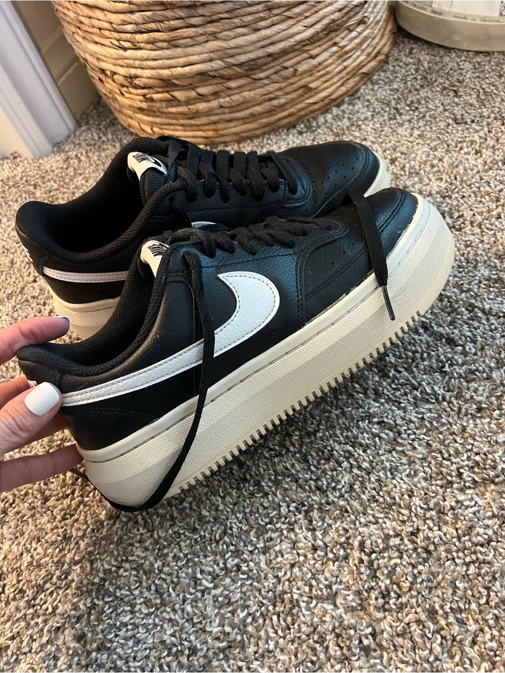 Nike Women’s Black/White Platform Sneakers - Court Vision Alta
